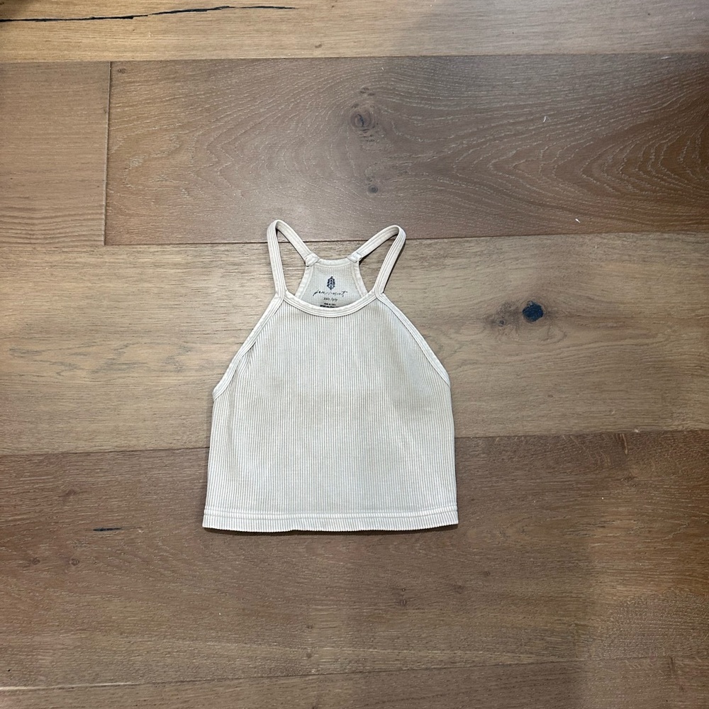 Free People Cream Ribbed Tank Top